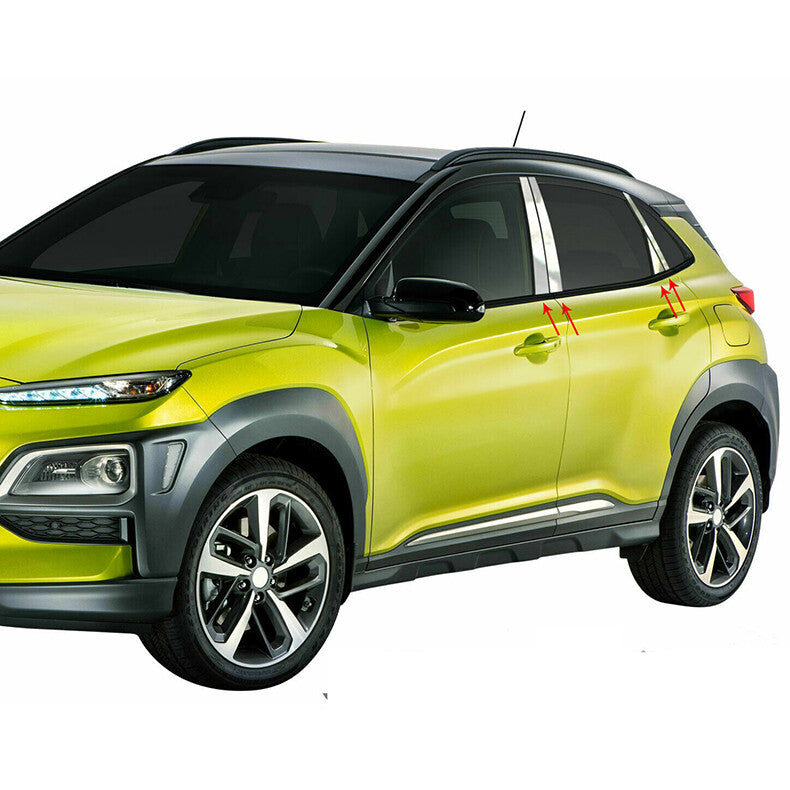 Chrome Pillar Posts for Hyundai Kona 2018-23 6pc Set Door Trim Mirror Cover Kit
