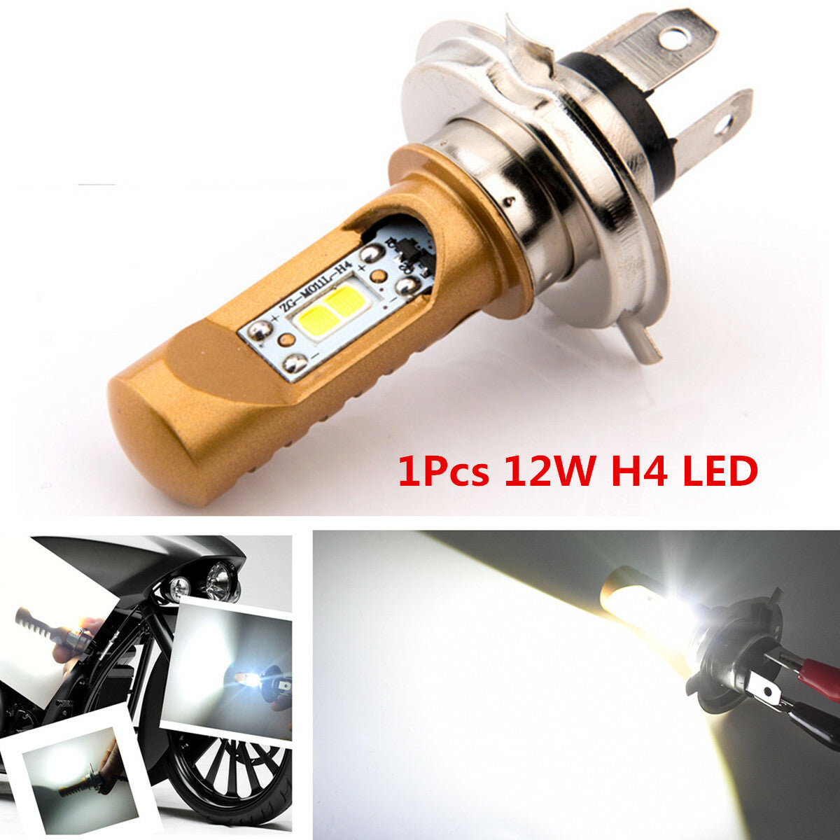 Motorcycle Scooter LED Headlight High Low Beam H4 White 6500K 12W DRL Light Bulb Q