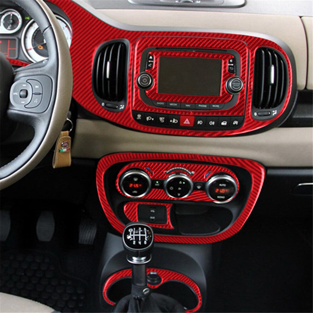 10x Red Carbon Fiber Interior Center Console Cover Trim Kit for Fiat 500L 14-17