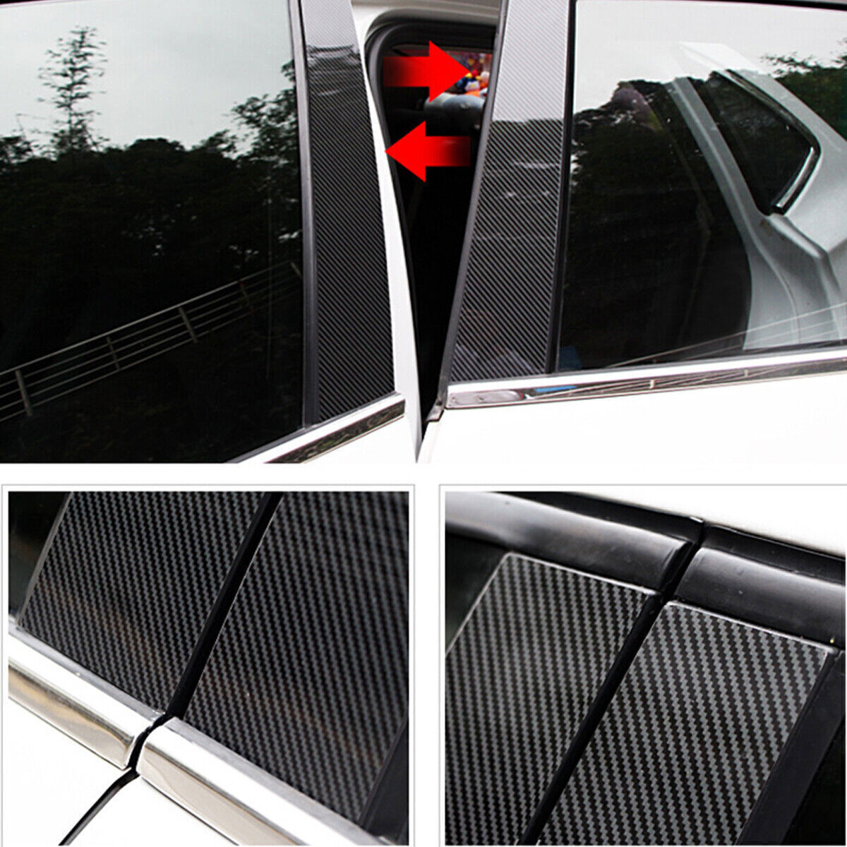 for Honda for Civic Sedan 2006-11 Carbon Fiber Pillar Post Door Window Molding Strip