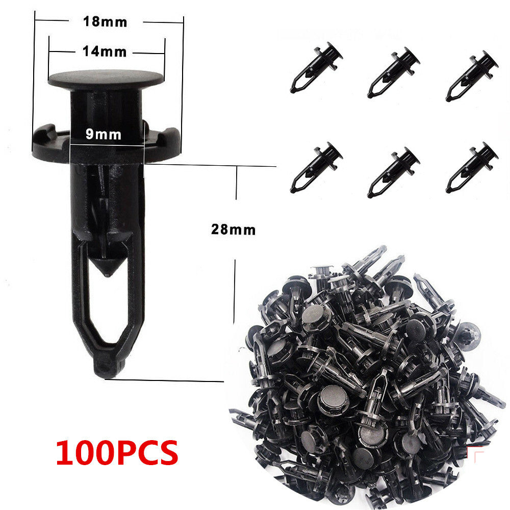 100-piece pack of 9mm hole black rivet mudguard clips suitable for General Motors - n