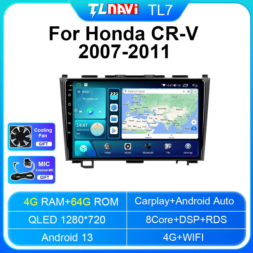 for Honda CRV 2007-2011 Android Car Stereo Radio Carplay Player GPS QLED Screen