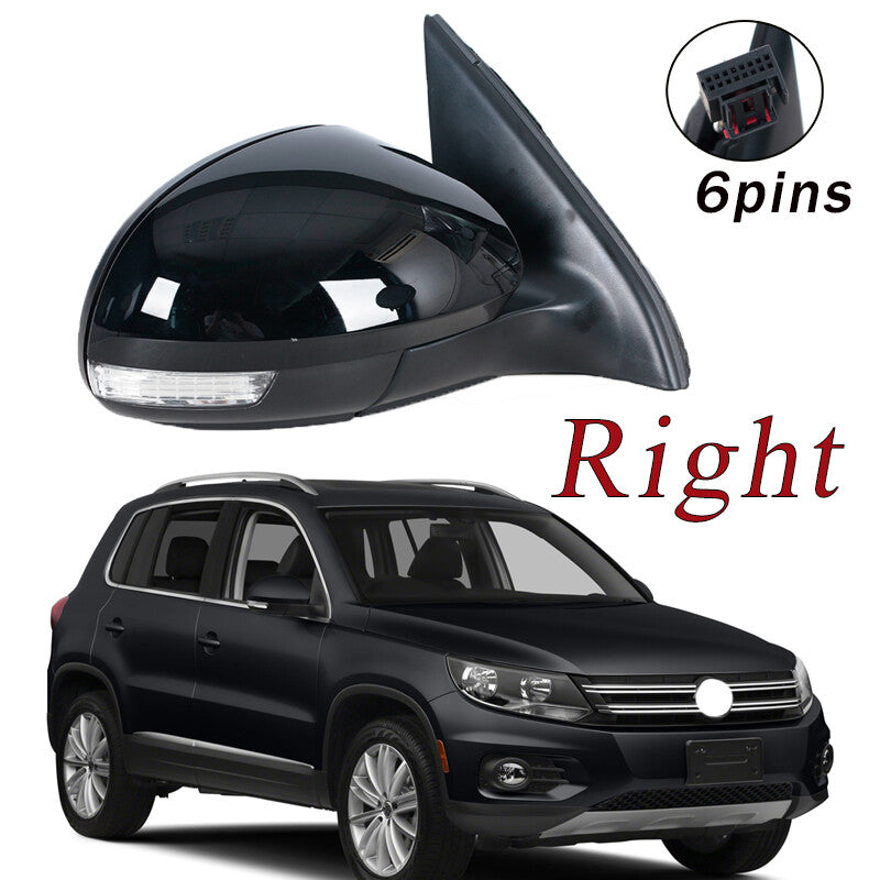 Right black wing door side mirror assembly, 6 pins, suitable for Volkswagen for Tiguan 2009 - 2016