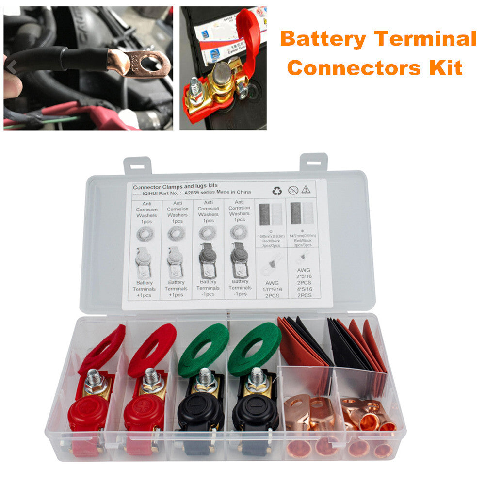 2 Dual Battery Terminal Connector Wire Lug Washing Machine Heat Shrink Tubing Kit for Automotive - n