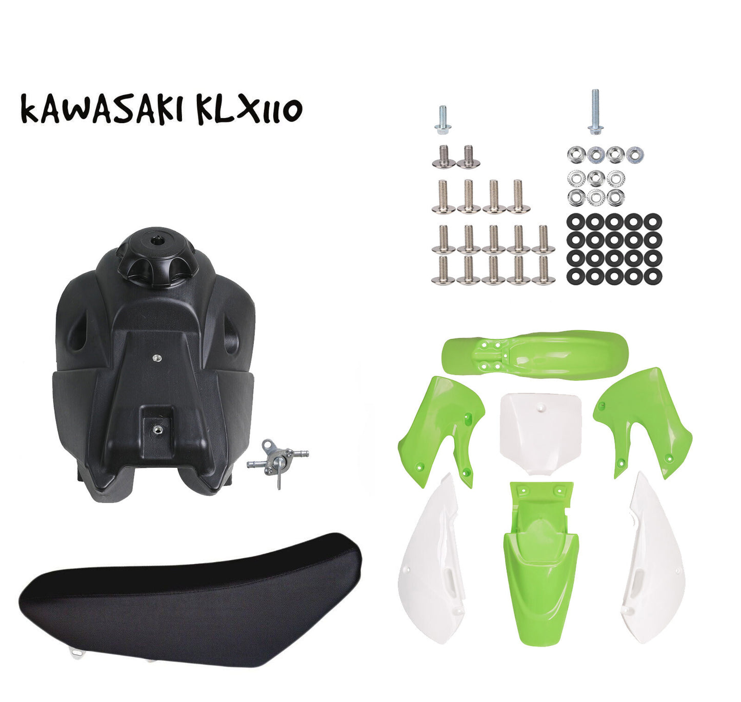 Plastic fairing kit fuel tank for seat hardware for Kawasaki KLX110 KX65 pit bikes
