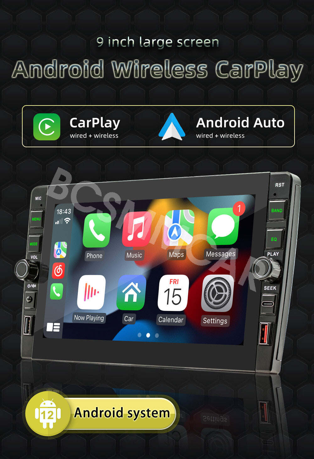 8in 2 Din Android 12 Car Stereo Radio For Apple Carplay GPS Wifi Backup Camera