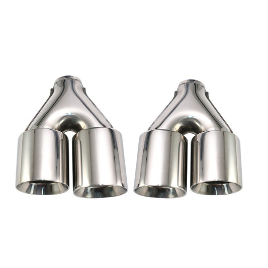 2PCS 2.5'' ID 4''OD Universal Dual Exhaust Tip Staggered Tips Double Wall Tip