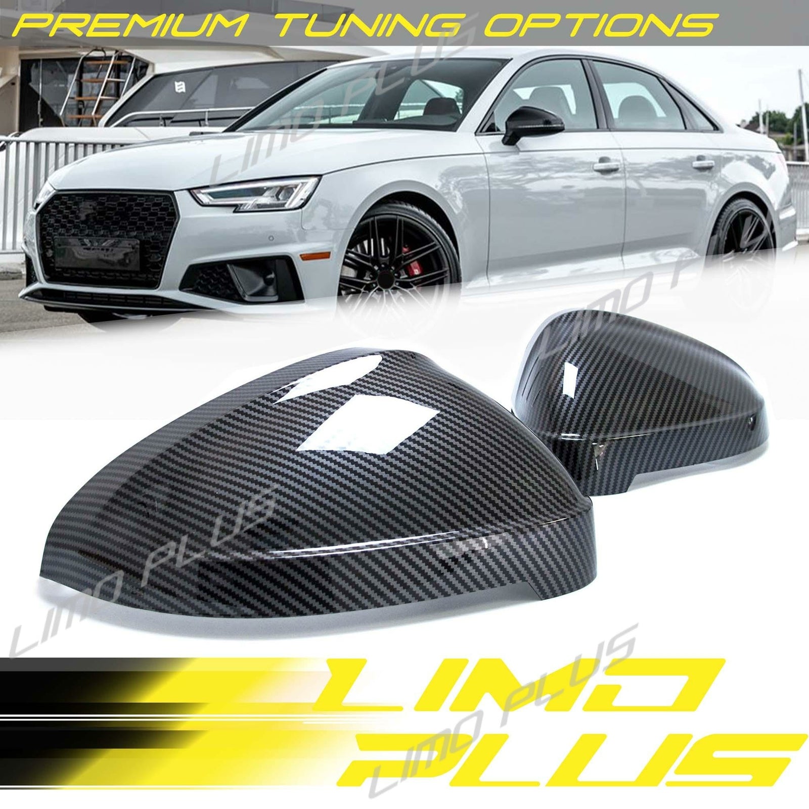 Carbon Style ABS Side Mirror Caps for for Audi A4 S4 A5 S5 B9 W/ Assist 2018-2024 v