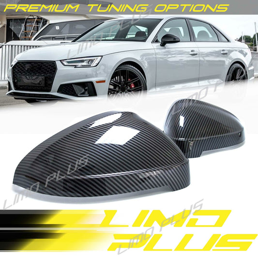 Carbon Style ABS Side Mirror Caps for for Audi A4 S4 A5 S5 B9 W/ Assist 2018-2024 v
