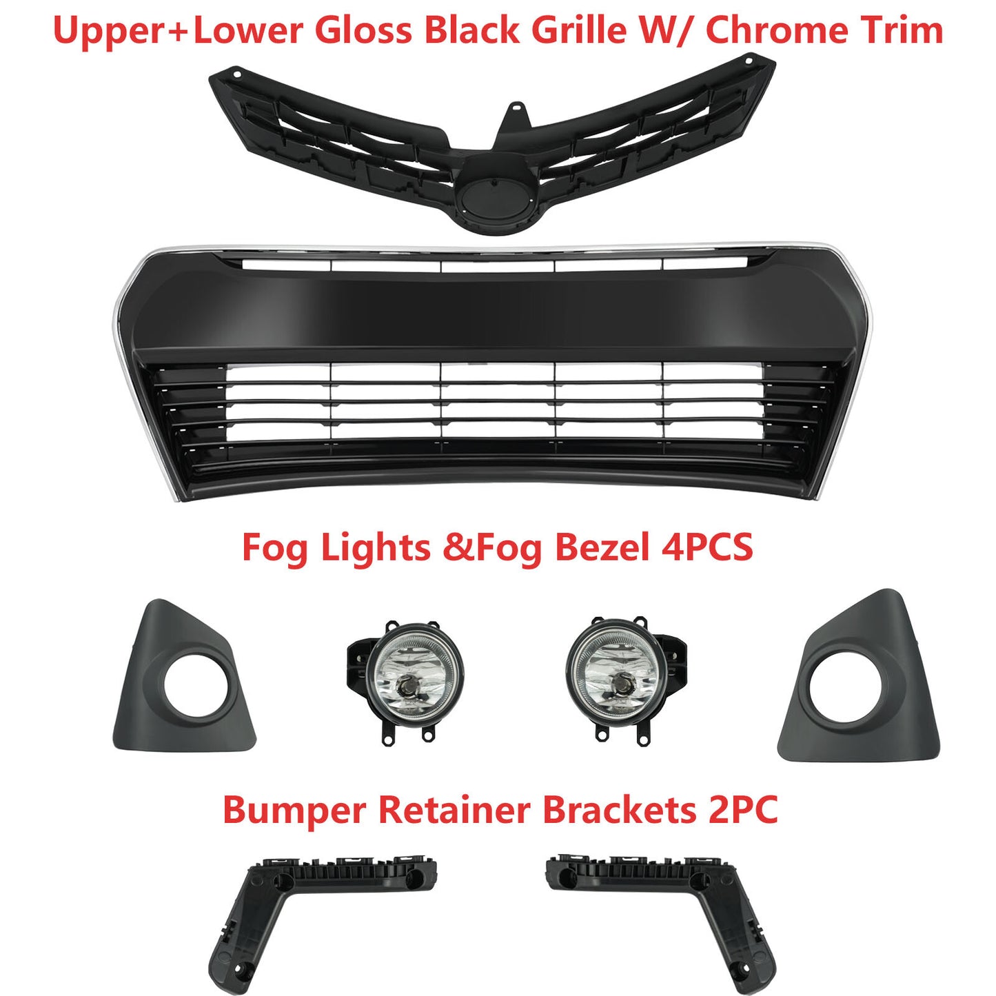 Upper Grille Lower Bumper Grill Light + Fog Light for 2014 - 2016 for Corolla S- v