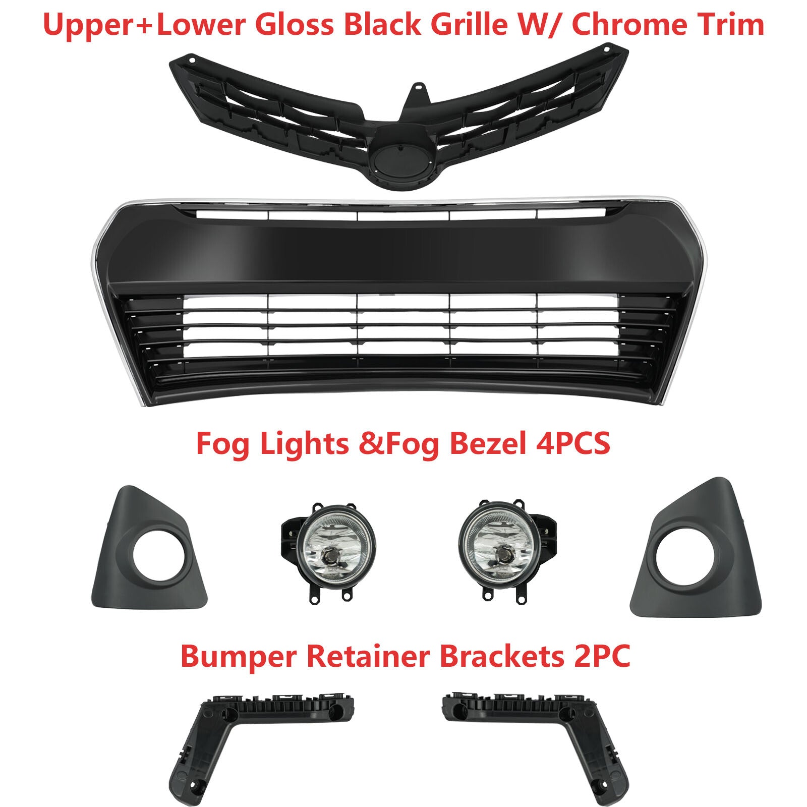 Upper Grille Lower Bumper Grill Light + Fog Light for 2014 - 2016 for Corolla S- v
