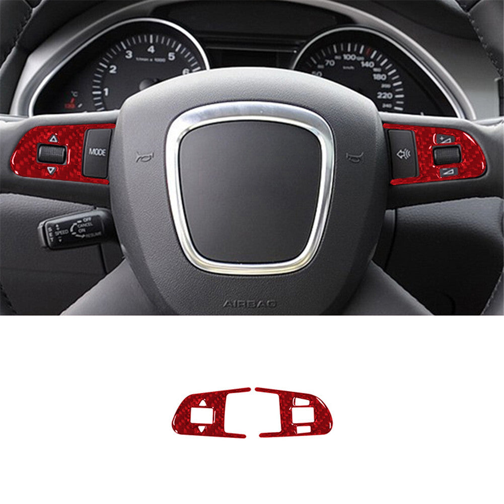 2Pcs Red Carbon Fiber Steering Wheel Buttons Cover Trim for Audi Q7 2007-2015
