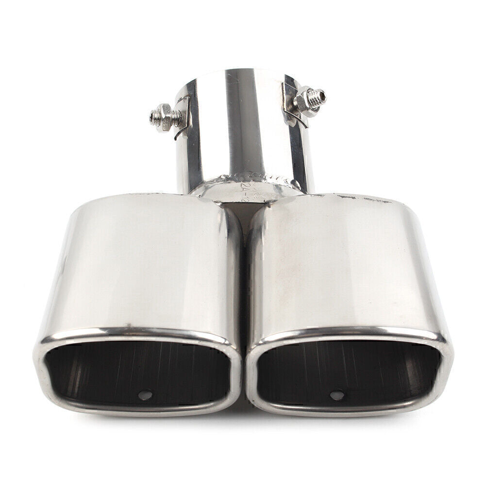 Universal Dual Stainless Steel Rear Exhaust Pipes Tail Muffler Tip Square Silver