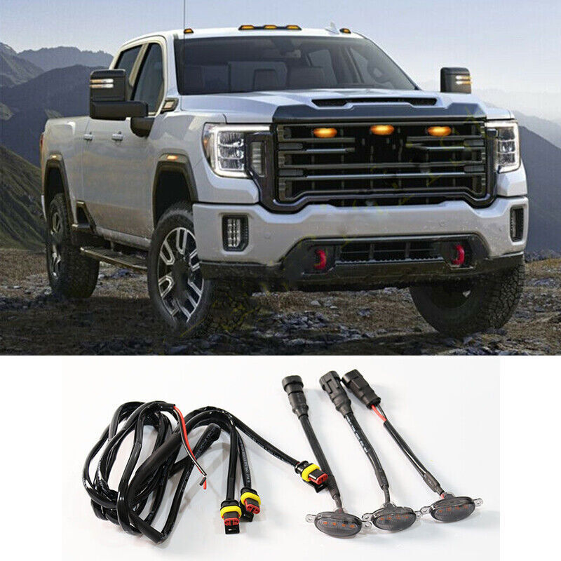 for GMC for Sierra 2500 HD 2016-2021 Front Grille LED Light Style Smoky Trim Q