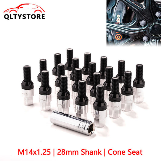 20x M14x1.25 Wheel Lug Bolt28mm Shank Cone for Seat Stud for Most Aftermarket Silver Q