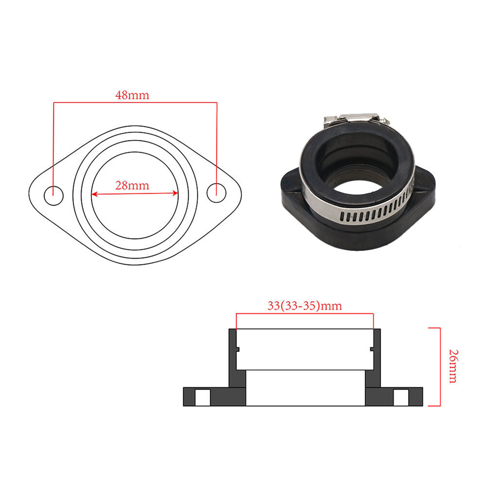 Carburetor Manifold 28/48mm Boot Rubber Adapter Interface for Honda for Yamaha Q