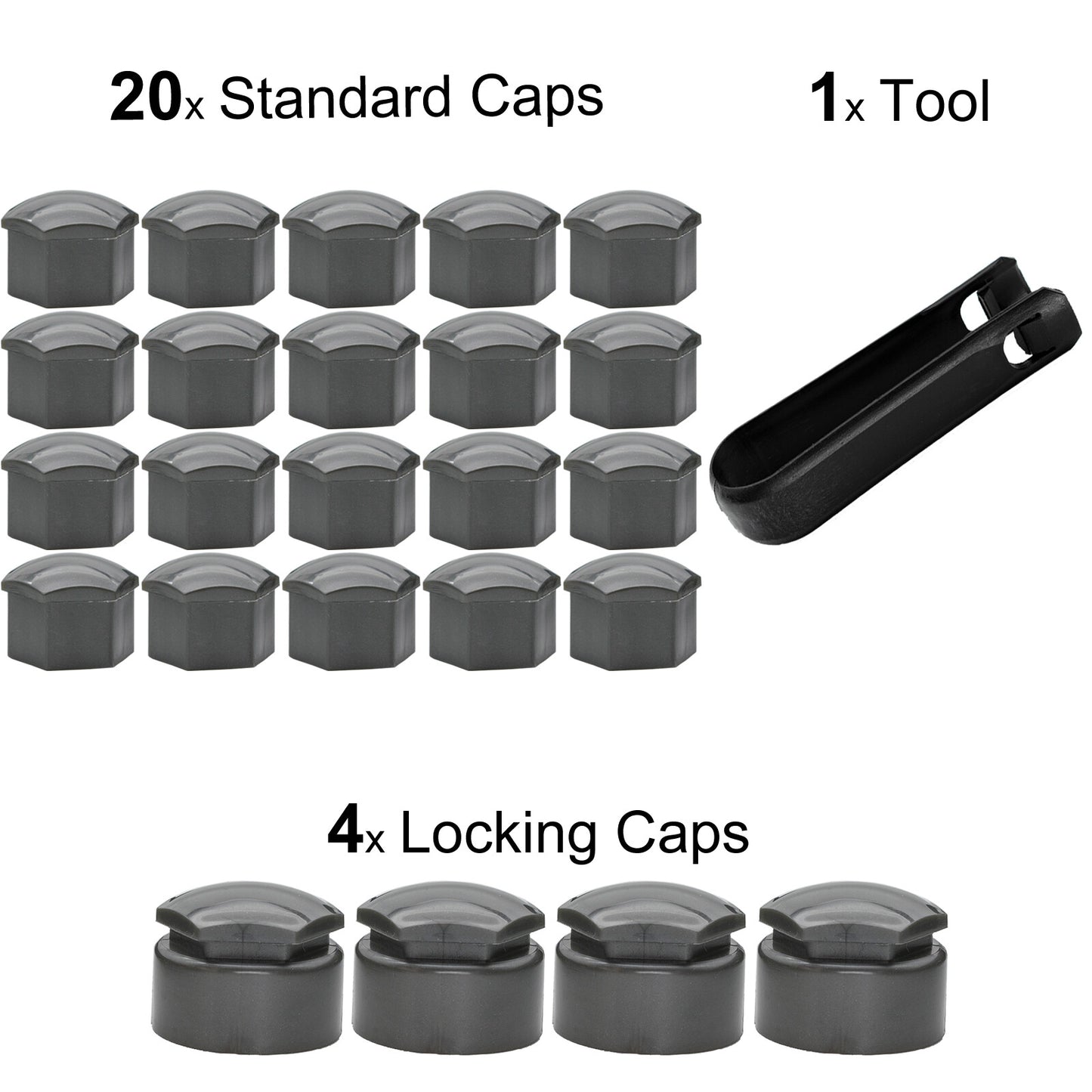 20pcs Cap Set Covers 17mm Wheel Nuts Wheel Screws Grey + Disassembly Pliers Q