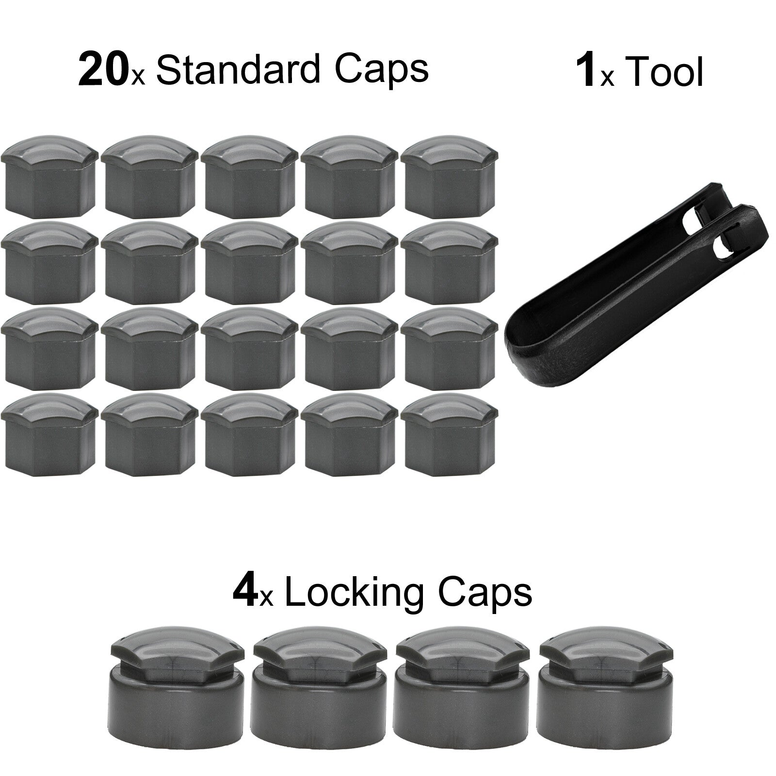 20pcs Cap Set Covers 17mm Wheel Nuts Wheel Screws Grey + Disassembly Pliers Q