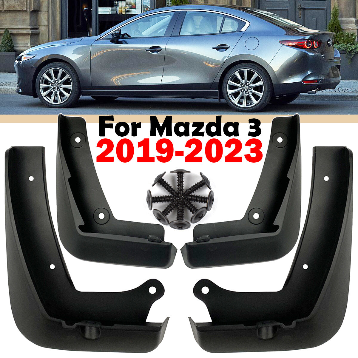4x Front Rear Mud Flaps Splash Guards Mudguards for Mazda 3 4dr Sedan 2019-2023 Q