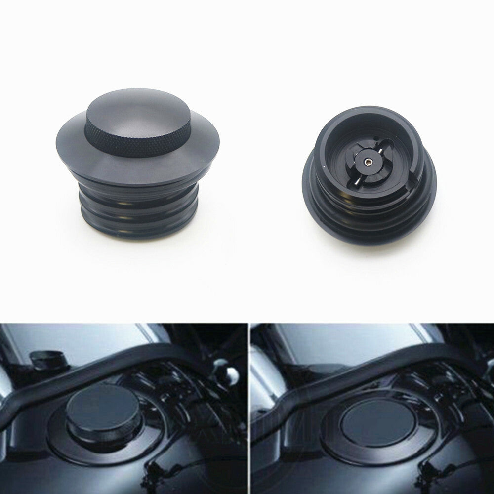 Black Flush Pop Up Reservoir Vented Fuel Tank Gas Cap for Harley Dyna 1982-2010 Q