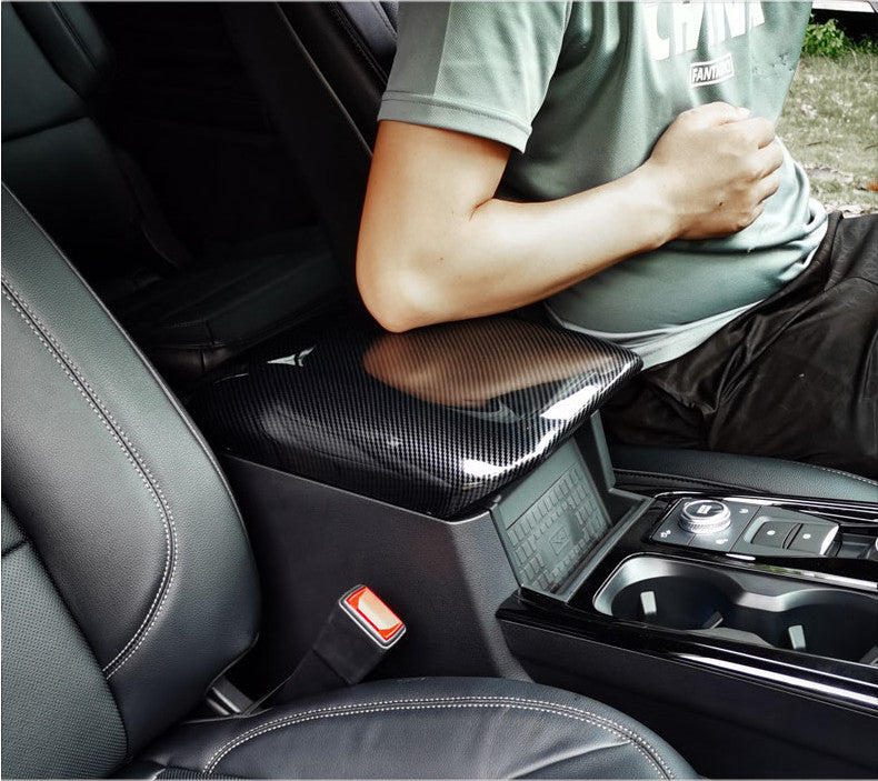 Carbon fiber style Central armrest storage box Cover for Ford Explorer 2020-2024