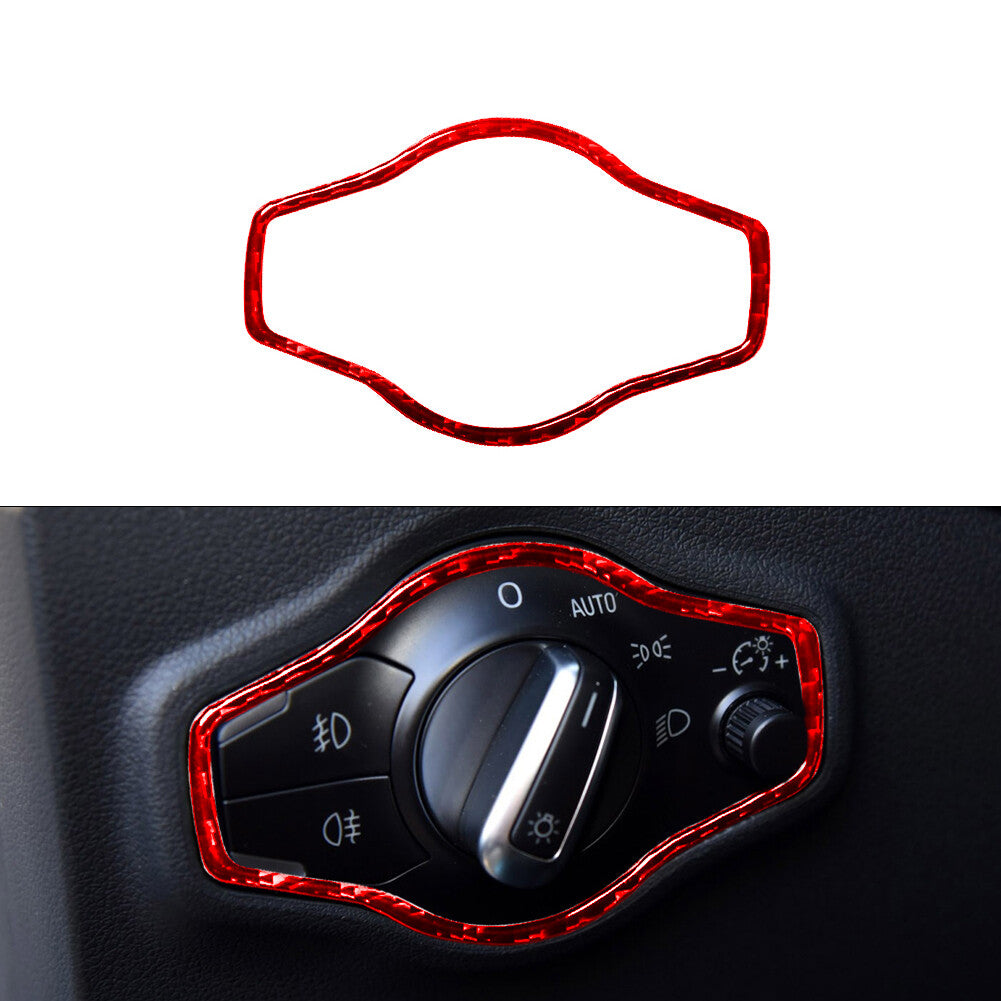for Audi Q5 2009-2017 Headlight Control Knob Trim Cover Decor Carbon Fiber Red