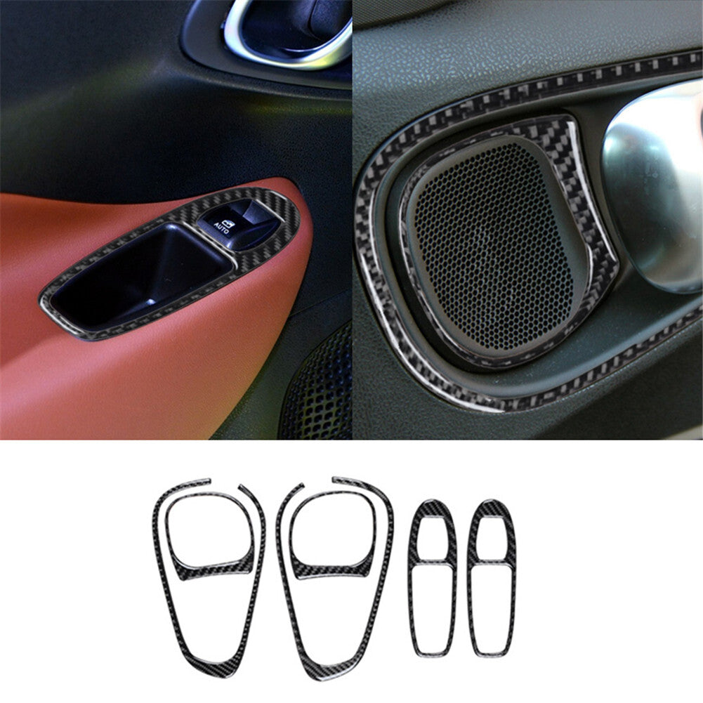 Red Carbon Fiber Interior Floor Console Cup Holder Cover Trim for Fiat 500L v