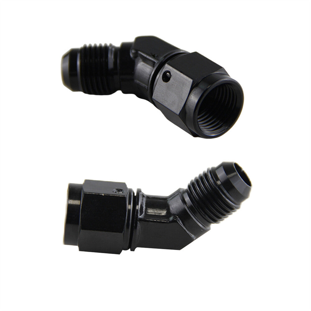 2PCS AN6 Female to 6AN Male 45 Degree Flare Swivel Hose Fitting Adapter Black