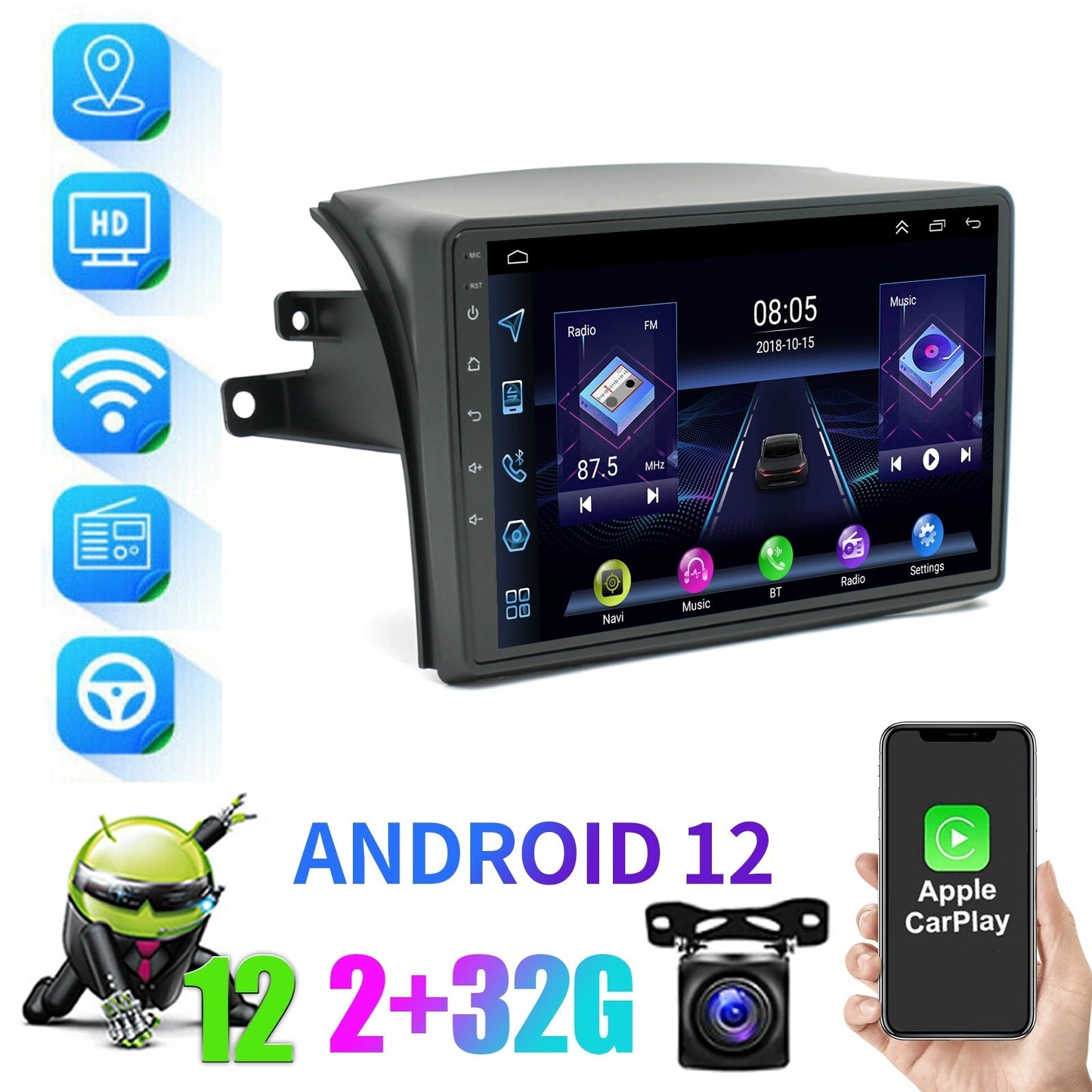 Android 12 for Toyota for Sienna 2004-2010: Wi-Fi, GPS, Apple CarPlay, Stereo Car Radio.