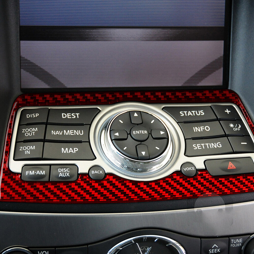 Red Carbon Central Control Multimedia Panel Cover for Infiniti G37 Sedan 2007-13