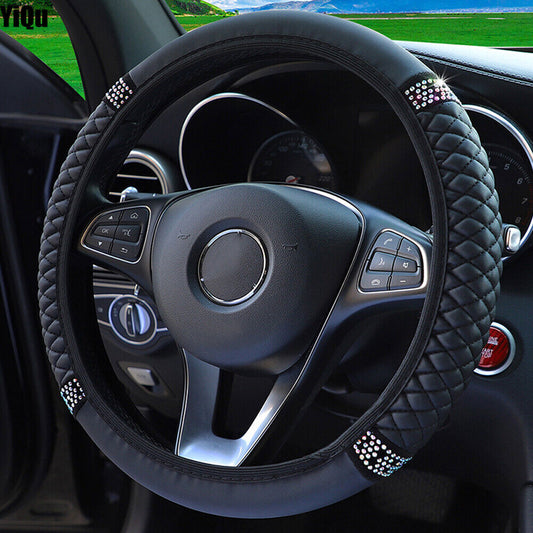 New Car PU Leather Diamond Steering Wheel Cover Accessories For 15/38cm