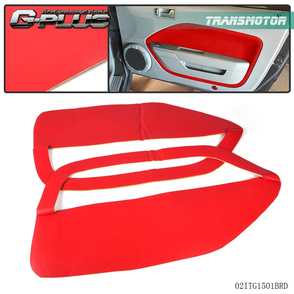 Fits 05-09 for Mustang Red 2 Piece Leather Door Panel Insert Card Set - v