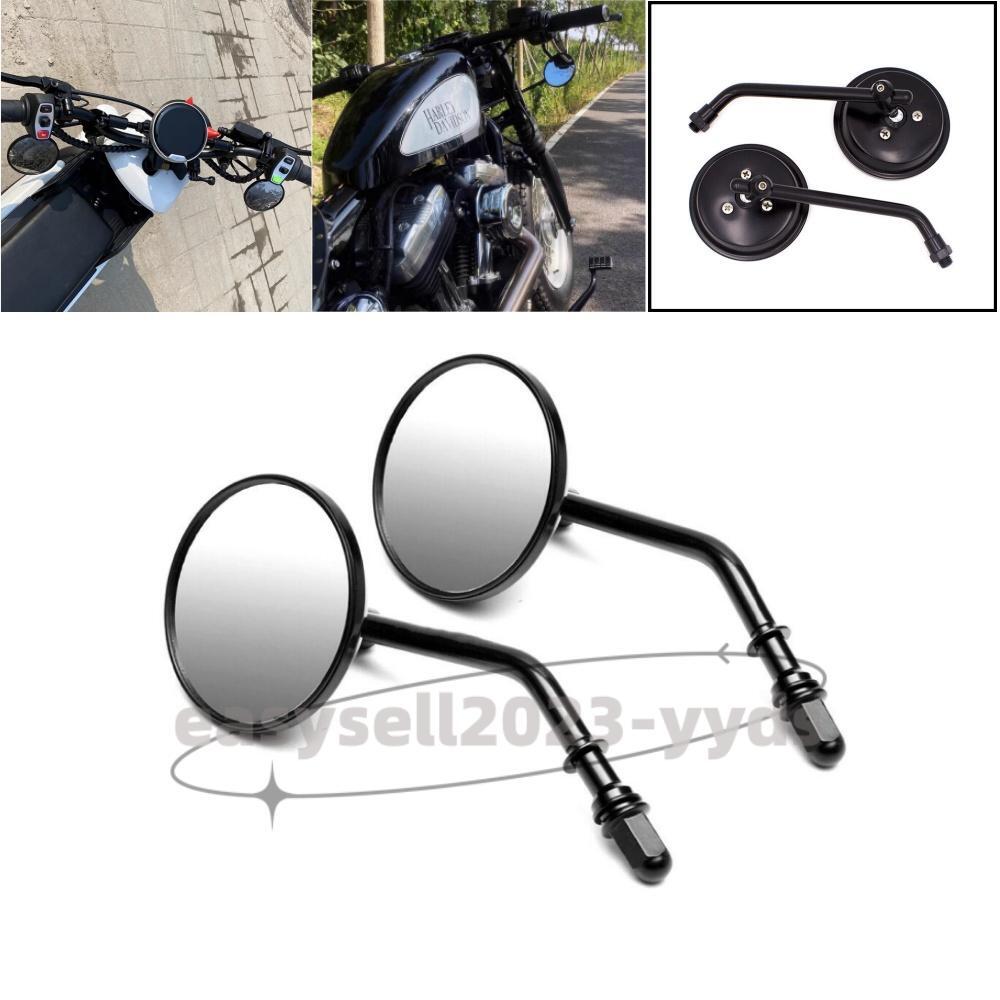 2X Universal Motorcycle 8mm Left+Right Round Rear View Mirrors Black for Harley