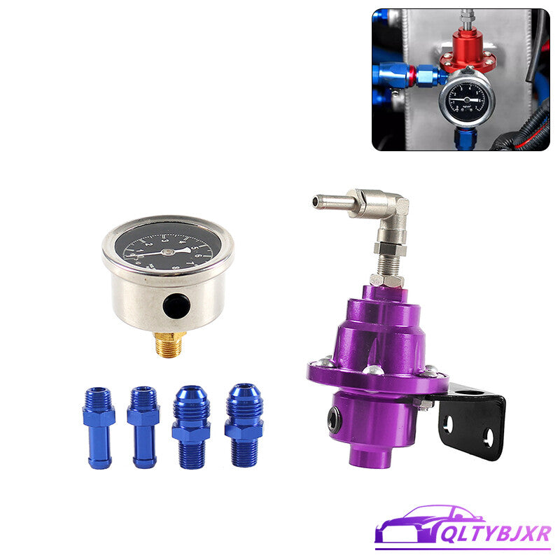 Adjustable Car Fuel Pressure Regulator w/Oil Gauge Kit Universal 0-160psi Purple