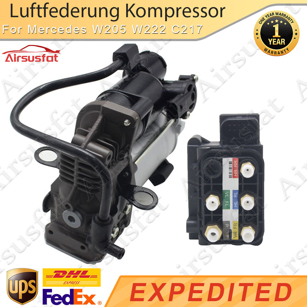 for Mercedes-Benz W205 W222 C217 14-21 air suspension compressor with valve block