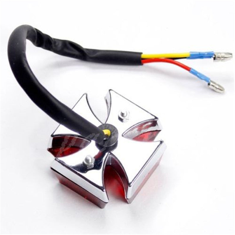 Universal Chrome Motorcycle for Mini MALTESE CROSS LED Tail Brake Rear Light Q