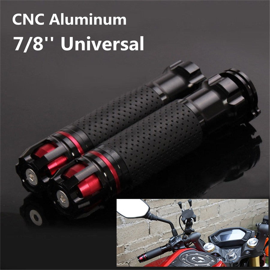 22mm CNC Motorcycle Refit Throttle Aluminum Alloy Rotatable Handlebar Black+Red Q