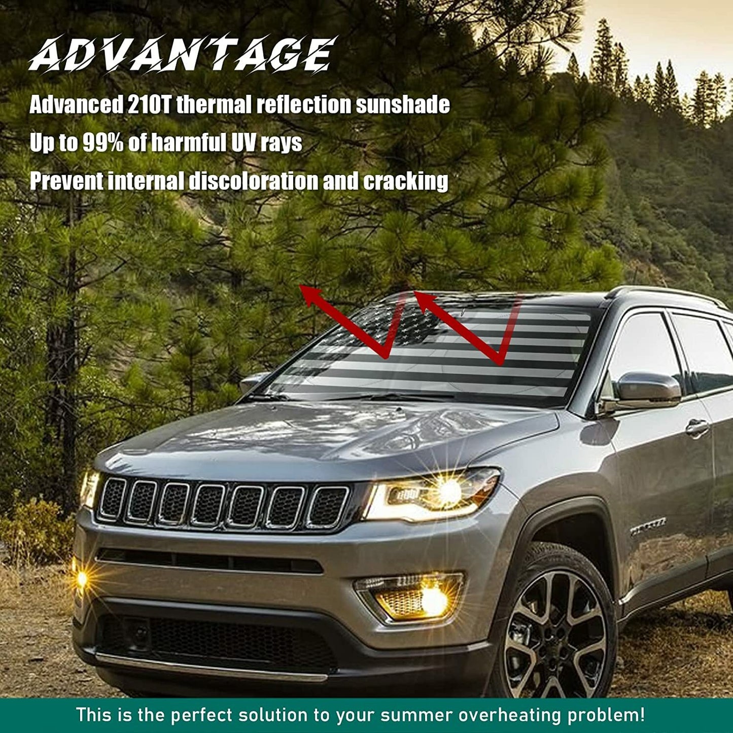 Suitable for SUV windshield sunshade with American flag design - n