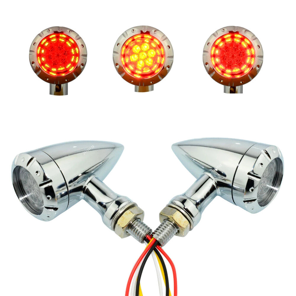 2X Universal Blinker running brake Bullet LED Indicator Lamp Chrome for Harley Q