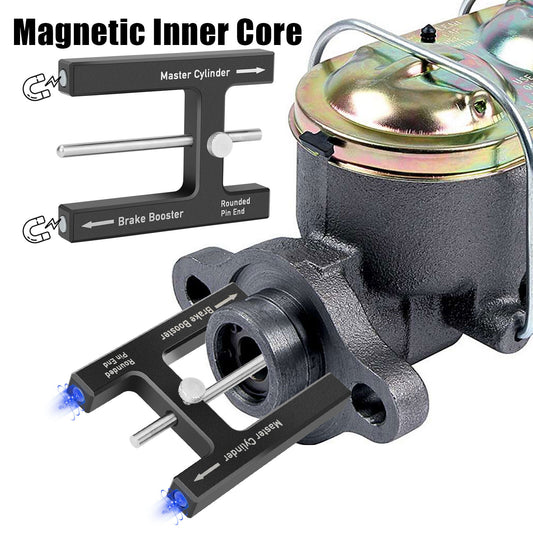 Brake booster pushrod adjusting tool with master cylinder pushrod length gauge