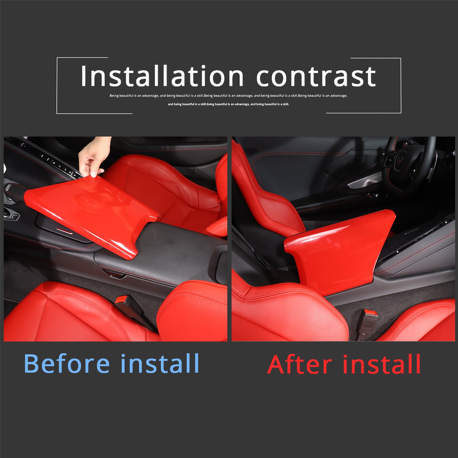 Red ABS center console armrest cover trim for Corvette C8 Z06 Z51 2020-2024 n