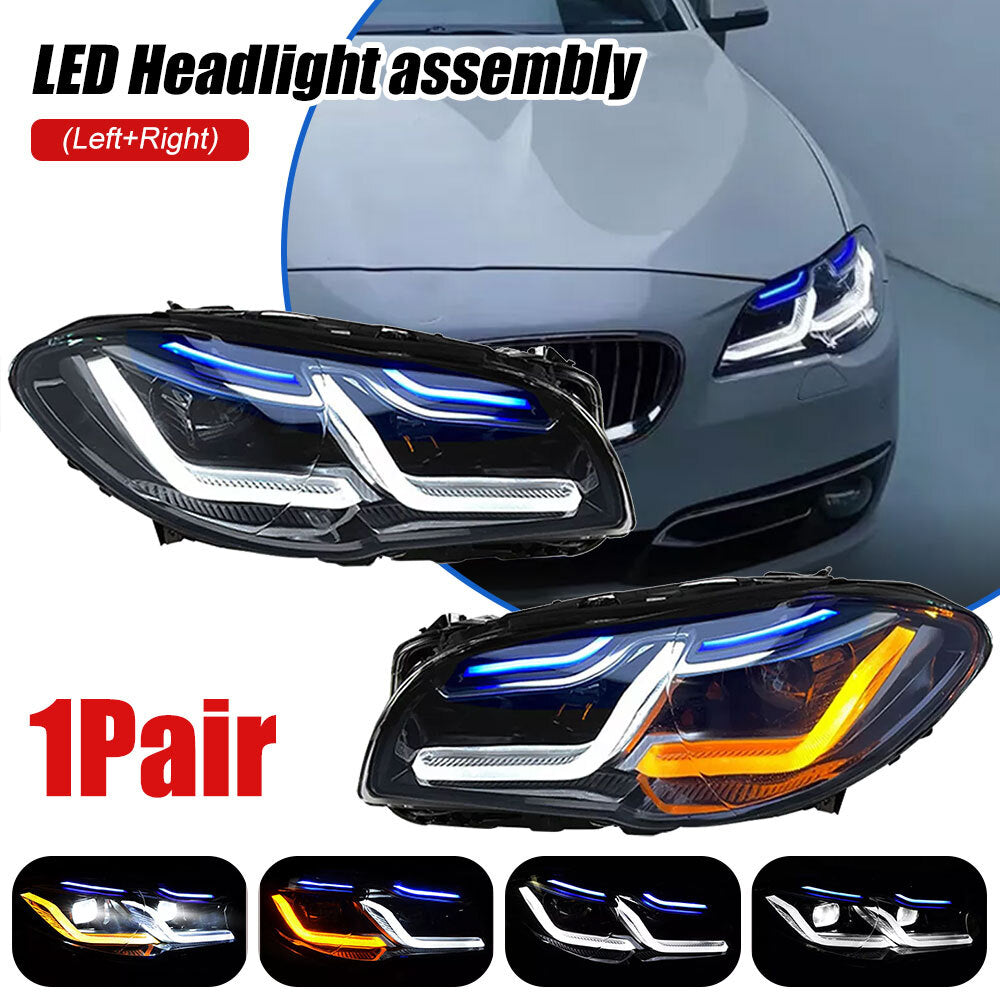Pair LED Headlights Assy Upgrade For 2010-17 for BMW 5 Series F10 F11 Xenon/Halogen