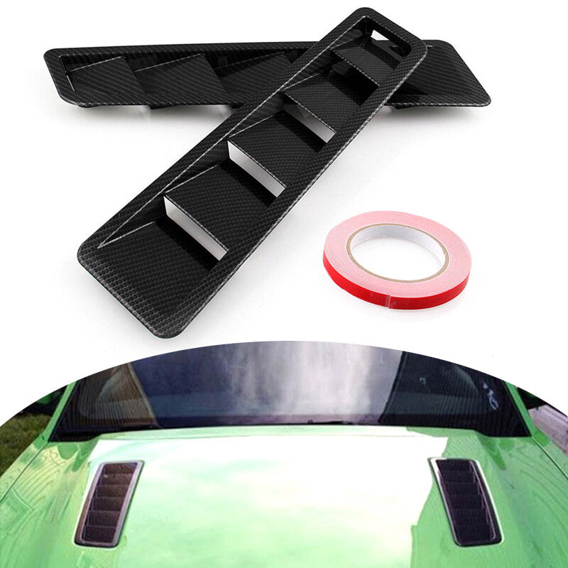 2X Race Auto Hood Air Vent Louver Cooling Panel Trim Carbon Pattern Black Matte v