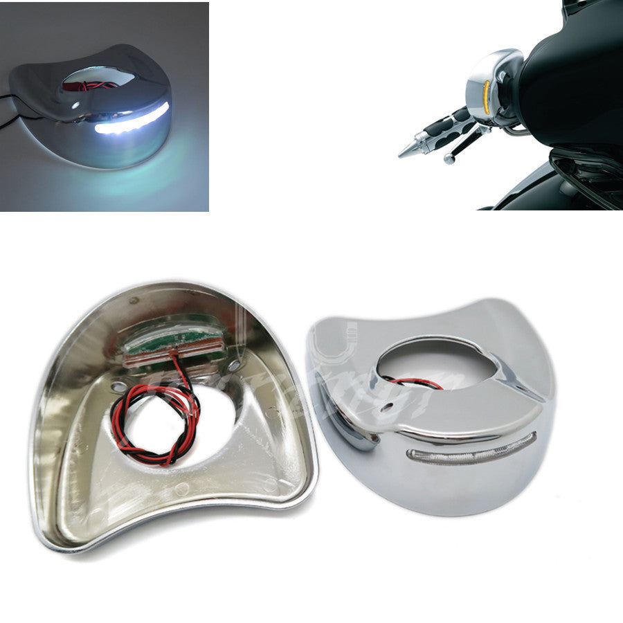 Chrome Fairing Mount Mirror White LED Light Cover Cap for Harley Touring 96-13 Q