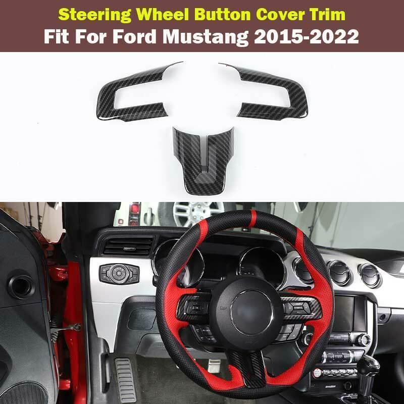 for Ford for Mustang 2015-2022 Carbon Fiber Interior Steering Wheel Button Frame 3PC