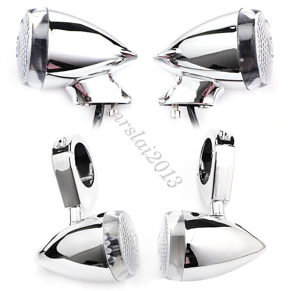 4Pcs Motorcycle Front Rear LED Turn Signal Fork Clamp Light for Harley Chrome Q