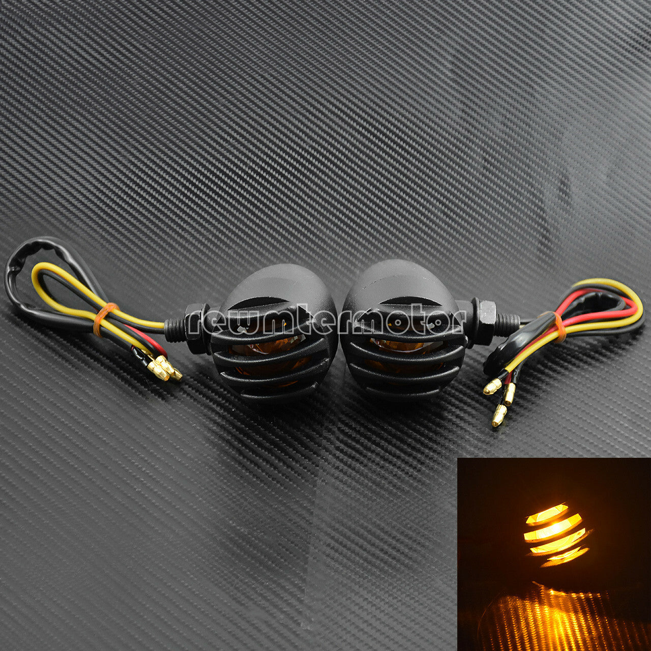 2X Grill Bullet Tail Brake Turn Signal Indicator Lamp Amber Fit for Harley XL883 Q