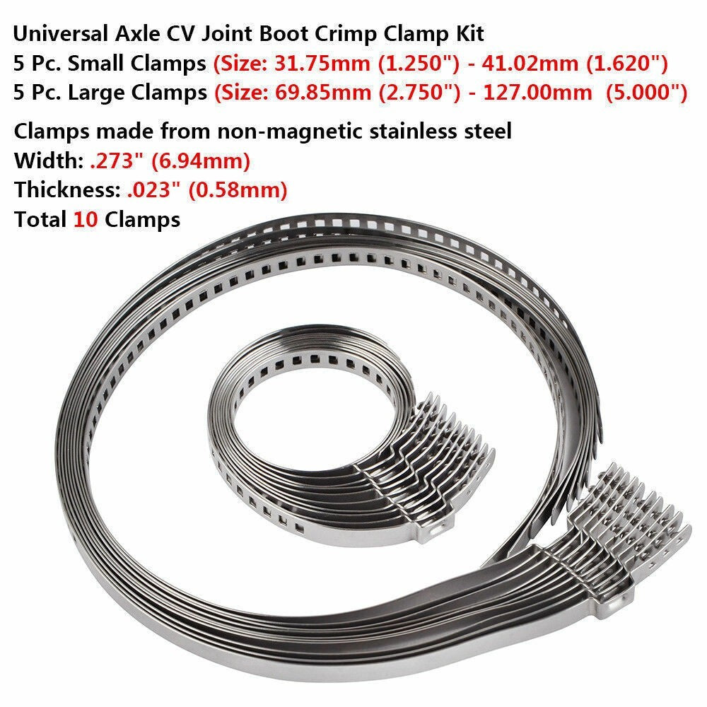 10X Stainless Steel Clamp Clips-srt For Driveshaft CV Joints Boot Kit v