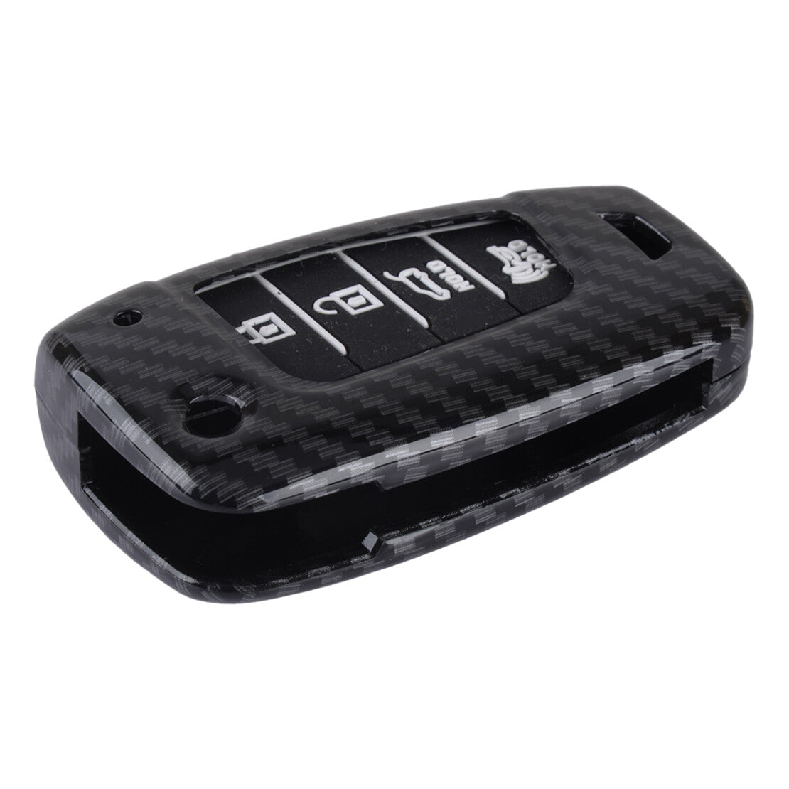 Carbon Fiber Style Key Fob Cover Case Chain Fit for Hyundai Accent 2017-2023