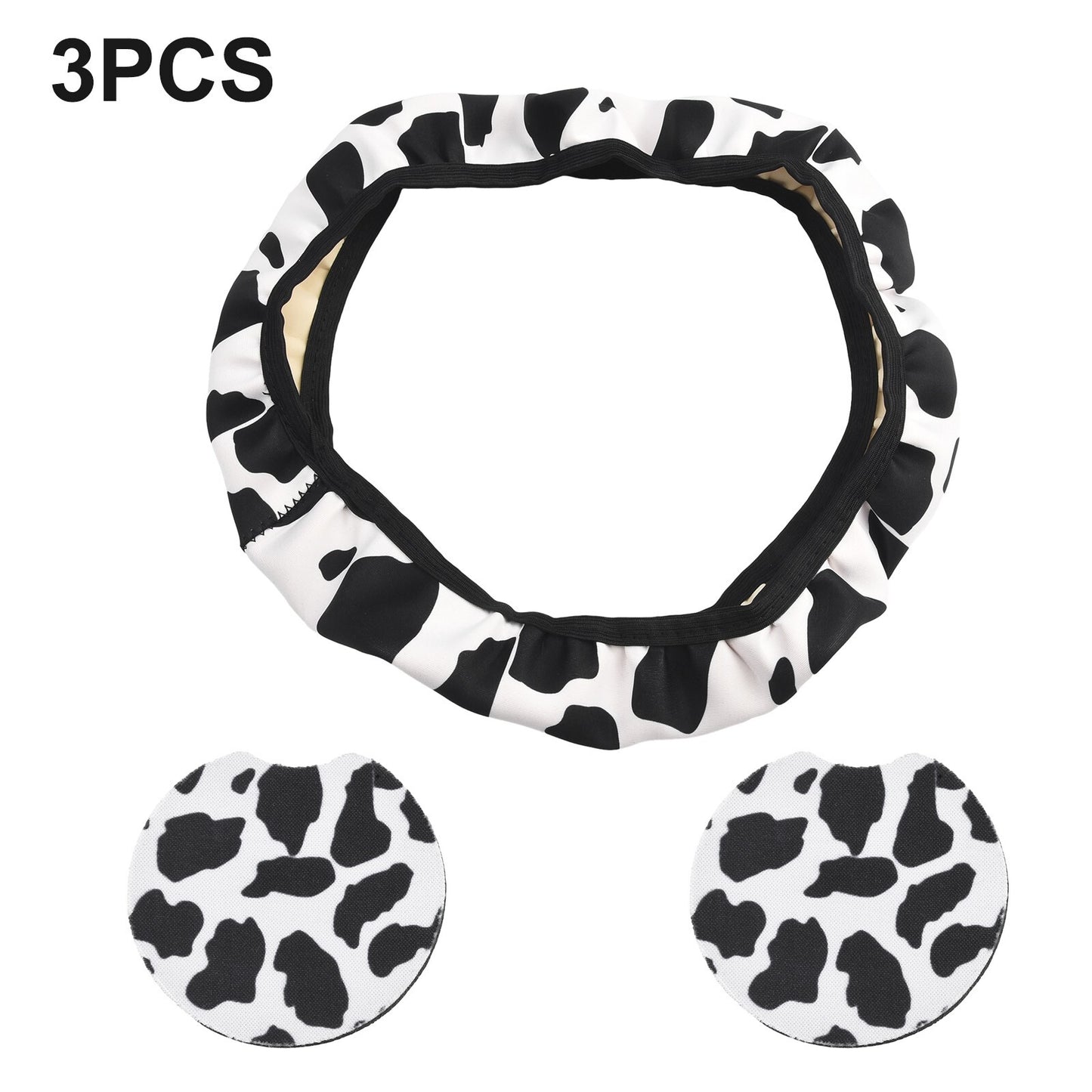 Easy Installation Cute Cow Print Steering Wheel Cover 3PCS Set Non Slip Design